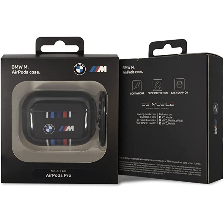 BMW M Collection Airpods Cases TPU Colored Multiple Lines And Logo Printed Glossy Compatible with Airpods Pro - Black