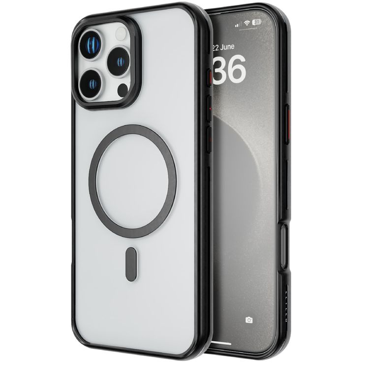 كفر حماية Levelo Elio PC مع حامل حلقي للكاميرا لهاتف iPhone 16 Pro Max، حامل مدمج، متوافق مع MagSafe - أسود 