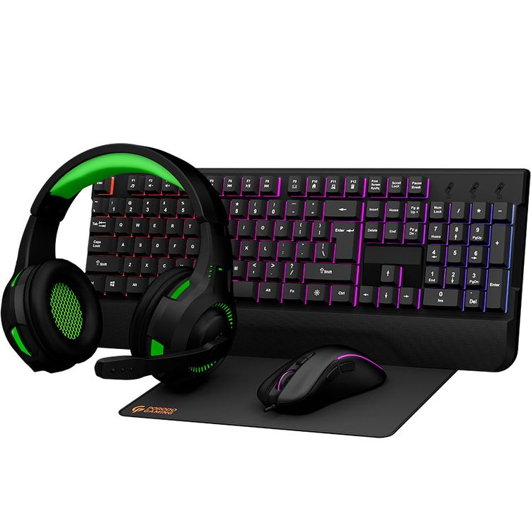 Gaming Set 4-in-1 by Porodo - Keyboard Rainbow Effects, Headphone Compatible for Playstation and Xbox, Mouse 800-3400DPI, Mouse Pad - Starter Kit (Black)
