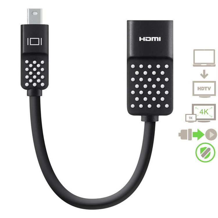 بيلكين منفذ عرض صغير إلى 4K HDMI (أنثى) محول - محول الصوت والفيديو من منفذ العرض الصغير إلى HDMI ، متوافق مع ماكبوك اير و ماكبوك برو والأجهزة الأخرى التي تدعم Mini-DP - أسود