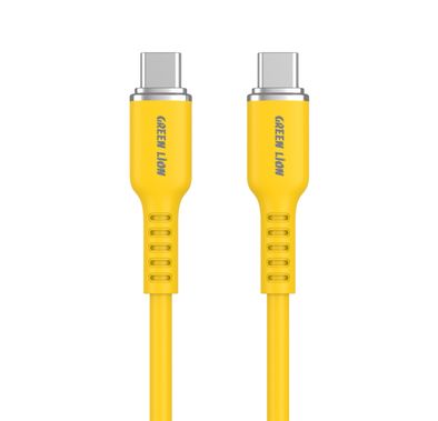 كابل سيليكون USB-C إلى USB-C بطول 1 متر من Green Lion، سرعة نقل 480 ميجابت في الثانية، 60 وات، شحن ومزامنة، عمر افتراضي يزيد عن 10000 ثنية، آمن ومضمون - أصفر