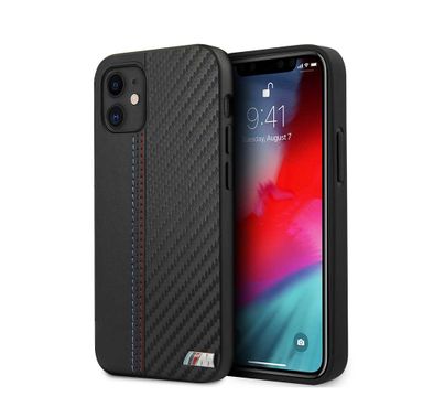 سي جي موبايل بي ام دبليو مجموعة M جراب صلب بولي كربونات / بولي يوريثان الحراري بتأثير الكربون من جلد البولي يوريثان مع شعار معدني بشريط تباين بولي يوريثان ناعم لهاتف ايفون 12 ميني (5.4 بوصة) مرخص رسميًا ومقاوم للصدمات ومقاوم للخدوش وسهل الوصول إلى جميع المنافذ والكاميرات والأزرار ومكبرات الصوت ، متوافق مع الشواحن اللاسلكية ، أسود