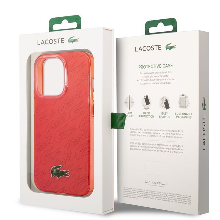 Lacoste Hard Case IML Double Layer & Dyed Bumper Signature Pattern - iPhone 14 Pro - Red
