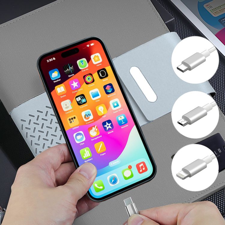 Levelo Techbook Notebook Leather Cover with 8000mAh Built-in Power Bank, Ballpoint Pen, 80pcs Paper Sheets, Loose-Leaf Binder - Gray