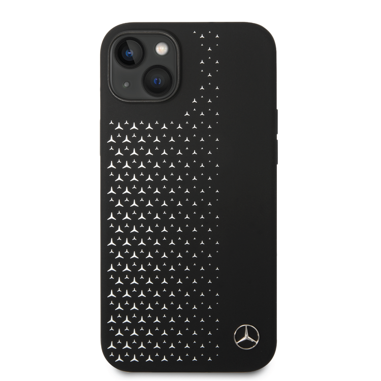 Mercedes-Benz Liquid Silicone Case with Gradient Star Horizontal Pattern iPhone 14 Plus Compatibility - Black