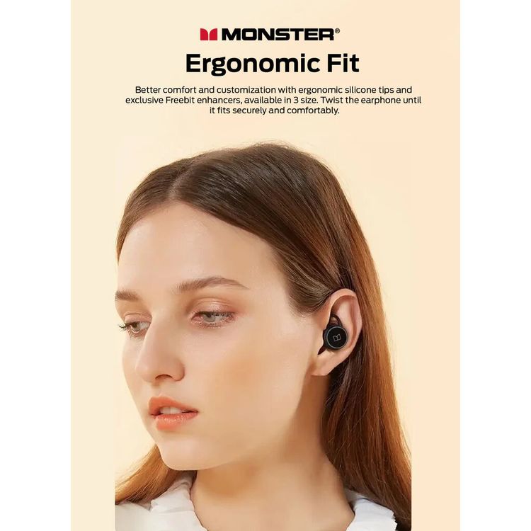 Monster Clarity 101 AirLinks Wireless Earbuds, Bluetooth Version 5.0, Type-C Charging Port, 360° Rotatable Charging Case, Touch Control, 60 Hours Battery Life - Black