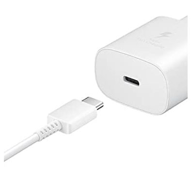 محول السفر من سامسونج 25 واط 2 دبوس مع كابل USB من النوع C إلى النوع C
