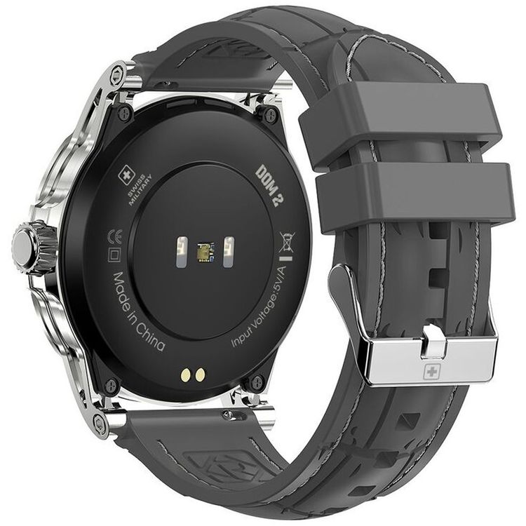 Swiss Military Dom2, up to 7 Days Battery Life, Receive & Make Calls, Heart Rate & Blood Pressure & Oxygen Level Monitoring, iOS & Android - Silver with Gray Silicon Strap