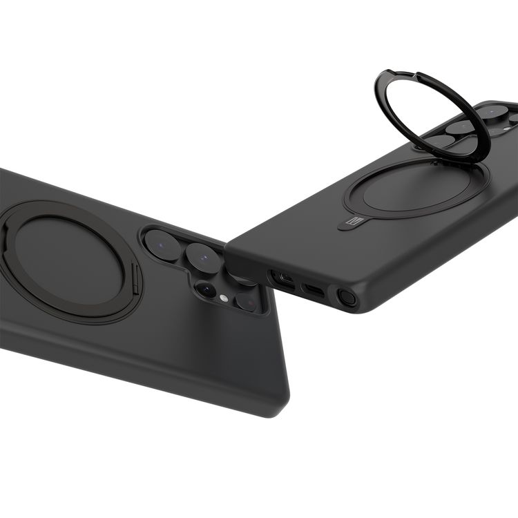 حافظة Levelo Iris Pro من السيليكون السائل متوافقة مع Magsafe لهاتف Samsung Galaxy S25 Ultra، مسند مدمج، سيليكون سائل ممتاز، زوايا مقاومة للصدمات - أسود