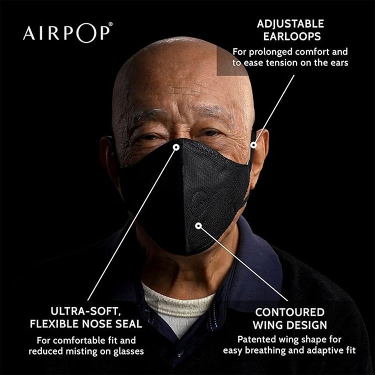AirPOP Light SE (1pc) with TPE Cushioned Nose Seal - Skin-friendly Face Covering - Fit & Comfortable Easy Breathing Face Mask for Virus & Pollutant Protection - Black