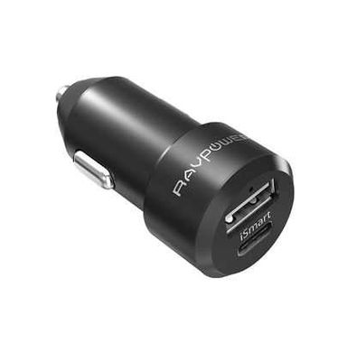 RAVPower Dual Ports Fast Charging Durable Car Charger 36W with Type-C Port - Compact Build Portable Car Power Adapter with iSmart Technology & LED Indicator - Black