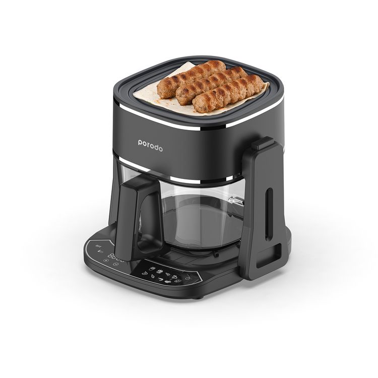 Porodo Lifestyle Dual Design Air Fryer & Grill, Advanced Cooking Technology, Glass Container, UK 3-Pin Power Plug - Black 