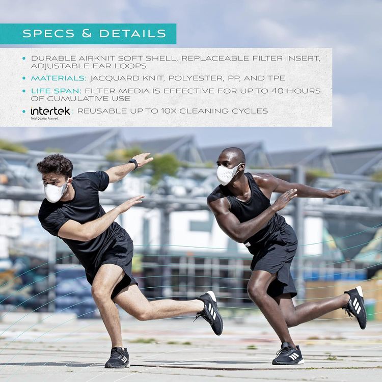 قناع وجه AirPOP Pocket القابل لإعادة الاستخدام (قطعتان) غطاء وجه بفلتر مكون من 4 طبقات، سهل التنفس - قناع وجه قابل للطي ومريح وقابل للتعديل للحماية من الملوثات - أبيض