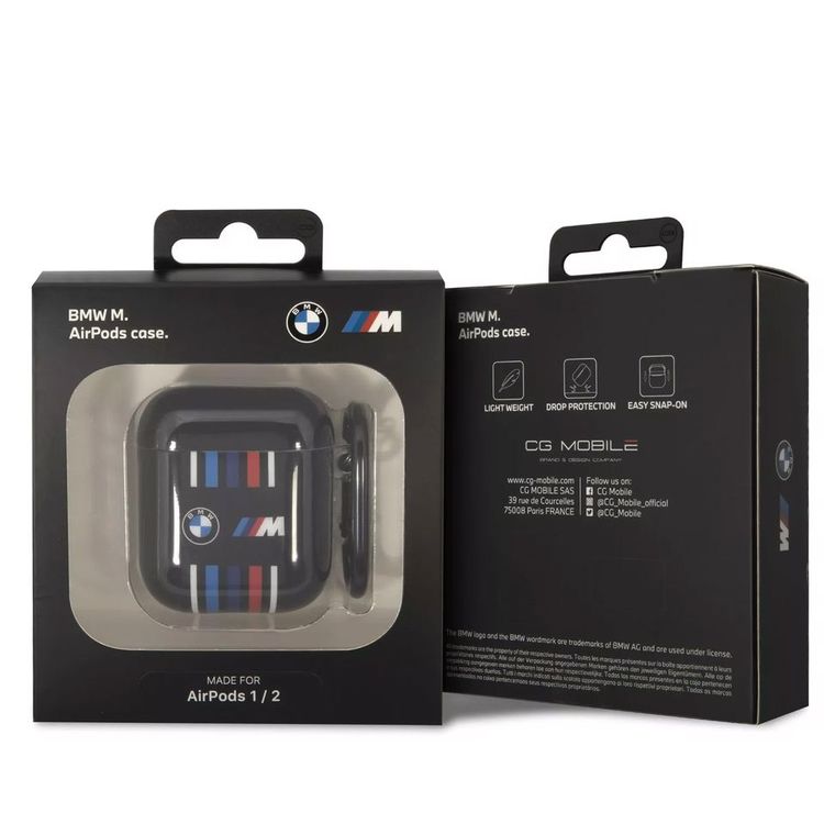 BMW M Collection Airpods Cases TPU Colored Multiple Lines And Logo Printed Glossy Compatible with Airpods 1/2 - Black
