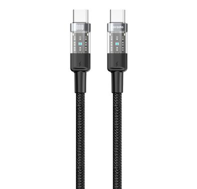 سلك Porodo مضفر من USB-C إلى USB-C بقدرة توصيل تصل إلى 100 واط، يتحمل أكثر من 15000 انحناء، غير قابل للتشابك، مكونات عالية الجودة، بطول 1.2 م - أسود