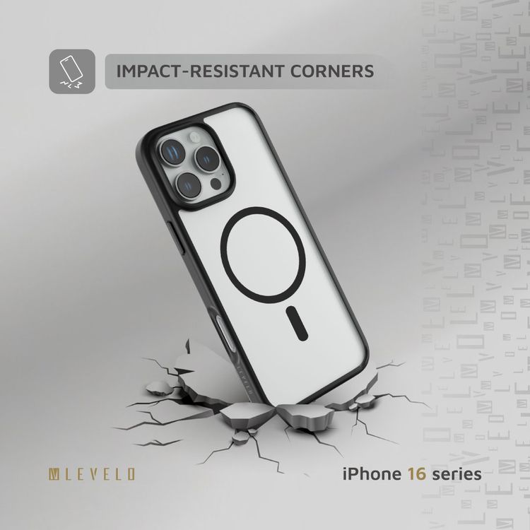 Levelo MagSafe Solo Case for iPhone 16 Pro, Clearview Technology, 3H Scratch Resistance, Hybrid Construction - Black