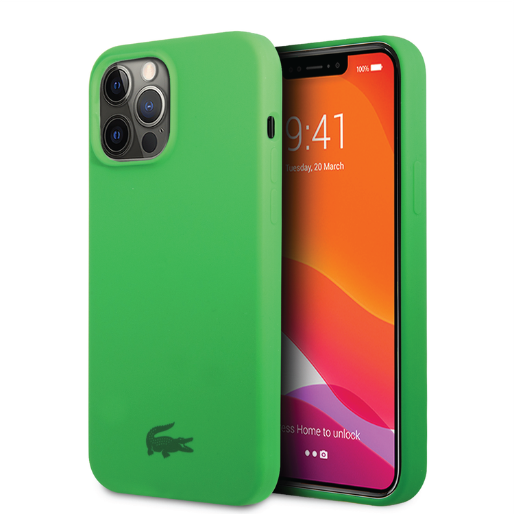 Lacoste Hard Case Liquid Silicone / Microfiber Glossy Printing Logo Compatible with iPhone 14 Pro Max - Green