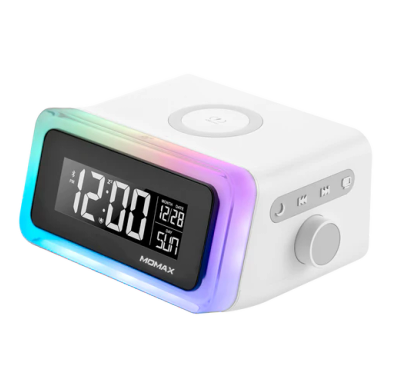 Momax Digital Clock with Wireless Charger - White
