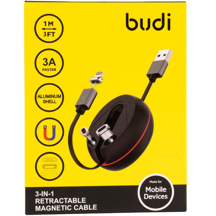 Budi 3 in 1 Magnetic Cable - Black