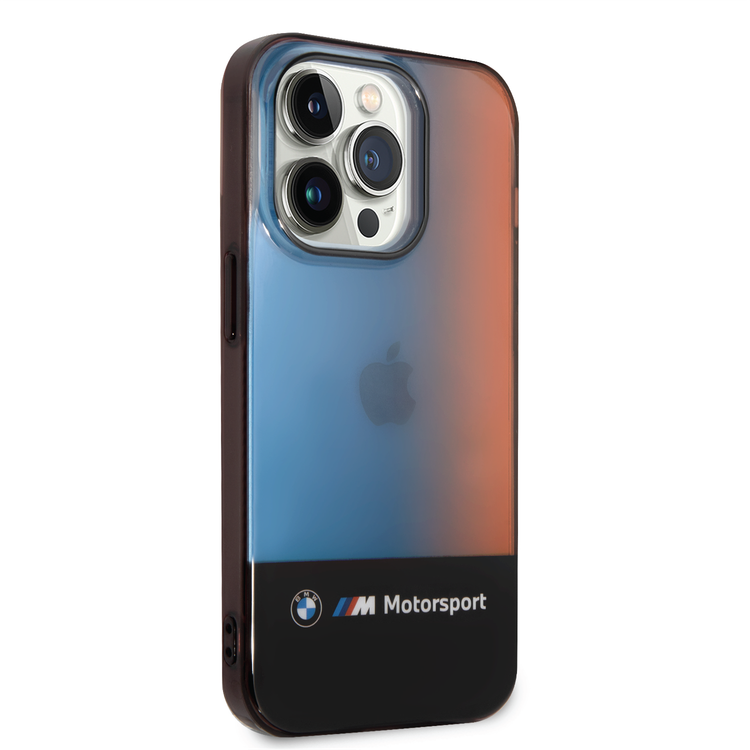 BMW Motorsport Collection PC/TPU IML Case with Printed Middle Tricolor Fading Stripe iPhone 14 Pro Max Compatibility - Black