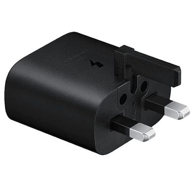 محول السفر من سامسونج بقوة 25 واط، بسنين و كابل من نوع USB-C إلى USB-C - باللون الأسود