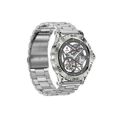 Swiss Military Dom2, up to 7 Days Battery Life, Receive & Make Calls, Heart Rate & Blood Pressure & Oxygen Level Monitoring, iOS & Android - Silver with Metal Strap