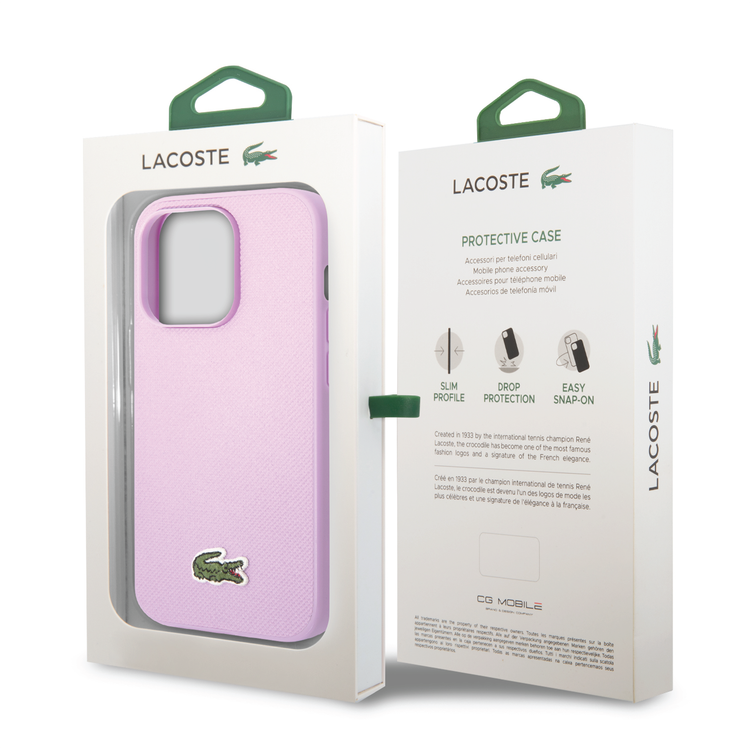 Lacoste Hard Case Iconic Petit Pique PU Woven Logo Estragon Compatible with iPhone 14 Pro Max - Parme