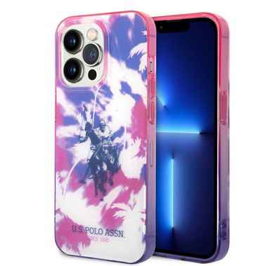 كفر USPA PC/TPU IML مع تصميم النخيل المصبوغة وشعار الحصان لهاتف iPhone 14 Pro Max - أرجواني