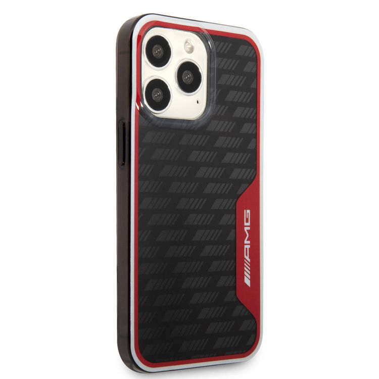 AMG Double Layer Carbon Pattern I Transparent Hard Case Compatible with iPhone 13 Pro 6.1" - Red