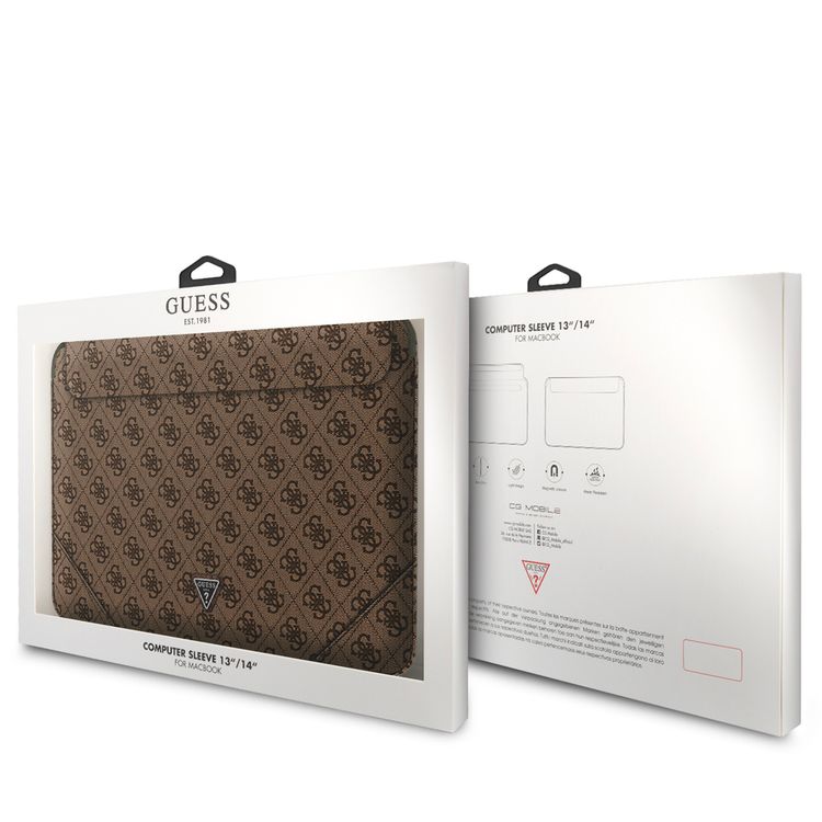 سي جي موبايل جيس GUCS14P4TW حقيبة كمبيوتر 4G Uptown PU مع شعار مثلث معدني 14 بوصة حقيبة حماية لماك بوك / كمبيوتر محمول حتى 14 بوصة ، مناسب للخارج - بني