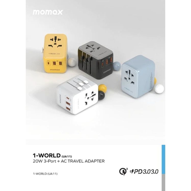 Momax 1-World 3 Port + AC Travel Adapter 20W