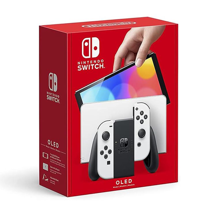 Nintendo Switch (OLED model), Vivid 7” OLED Screen, Wide Adjustable Stand, Detachable Joy-Con Controllers - White