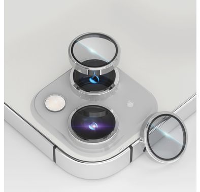 حامي عدسة الكاميرا Levelo Lucent Duo بصلابة 9H، متوافق مع iPhone 14 / 14 Plus - فضي
