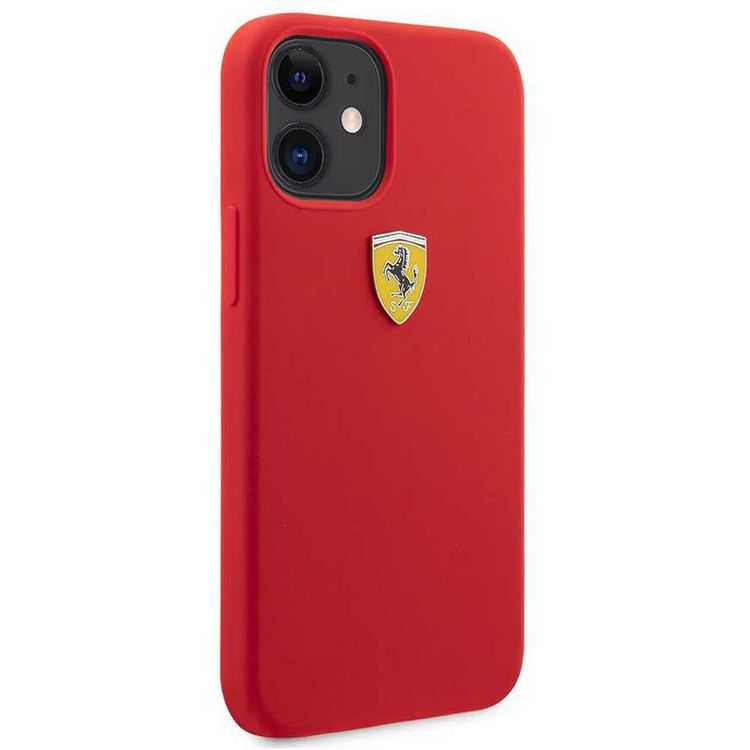 CG Mobile Ferrari On Track Liquid Silicone Case Metal Logo for iPhone 12 Mini (5.4") Officially Licensed, Premium Silicone Case, Shock Resistant, Scratches Resistant - Red