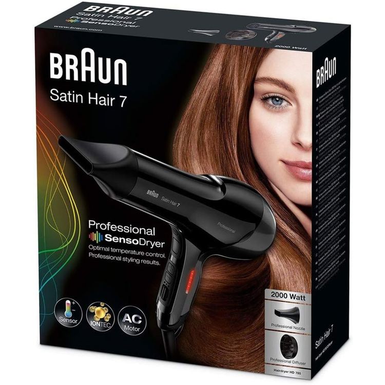 Braun Satin Hair 7 مجفف SensoDryer HD785 الاحترافي المزود بتقنية IONTEC وموزع الهواء - أسود