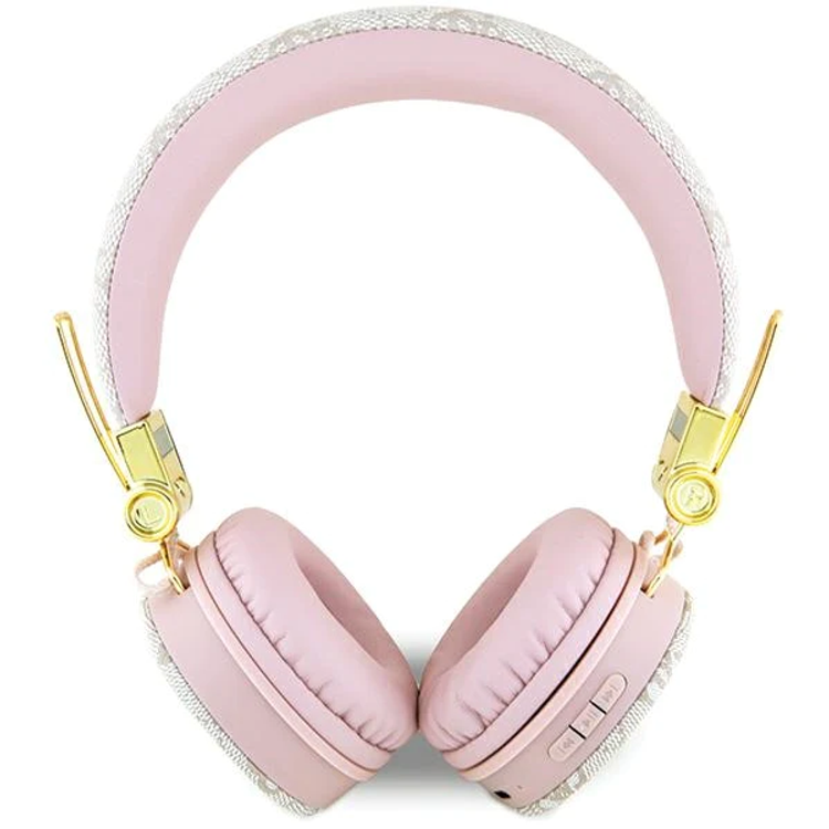 Guess سماعات رأس لاسلكية 4G جلد PU مع شعار معدني - القرنفل