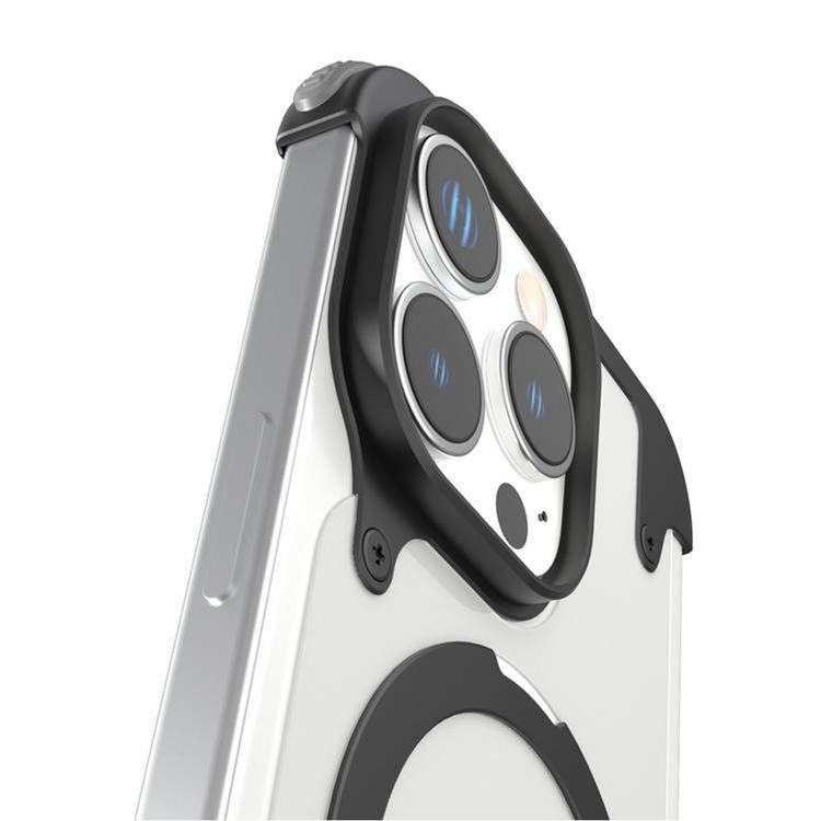 كفر حماية Levelo Metallo المصنوعة من الألومنيوم لهاتف iPhone 16 Pro، متوافقة مع MagSafe، مع حامل معدني وزوايا مقاومة للصدمات - أسود 