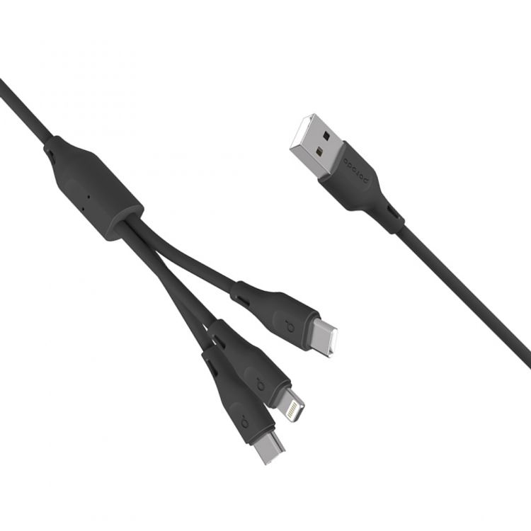 كابل شحن بورودو ، كابل 3 في 1 بتصميم ذكي من مادة بي في سي (متوافق مع 2 * نوع سي / لايتنينغ) سلك 2.4 أمبير 3 متر ، كابل شحن ومزامنة ، موصل شحن سريع ومتين مناسب لأجهزة ايفون و اندرويد