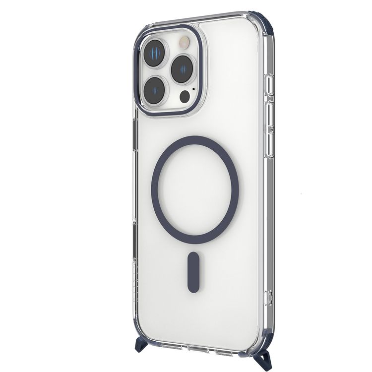 Levelo Celeste MagSafe Case with Crossbody Strap for iPhone 16 Pro, AirGuard Technology, Metal Hook, Durable Material - Deep Blue