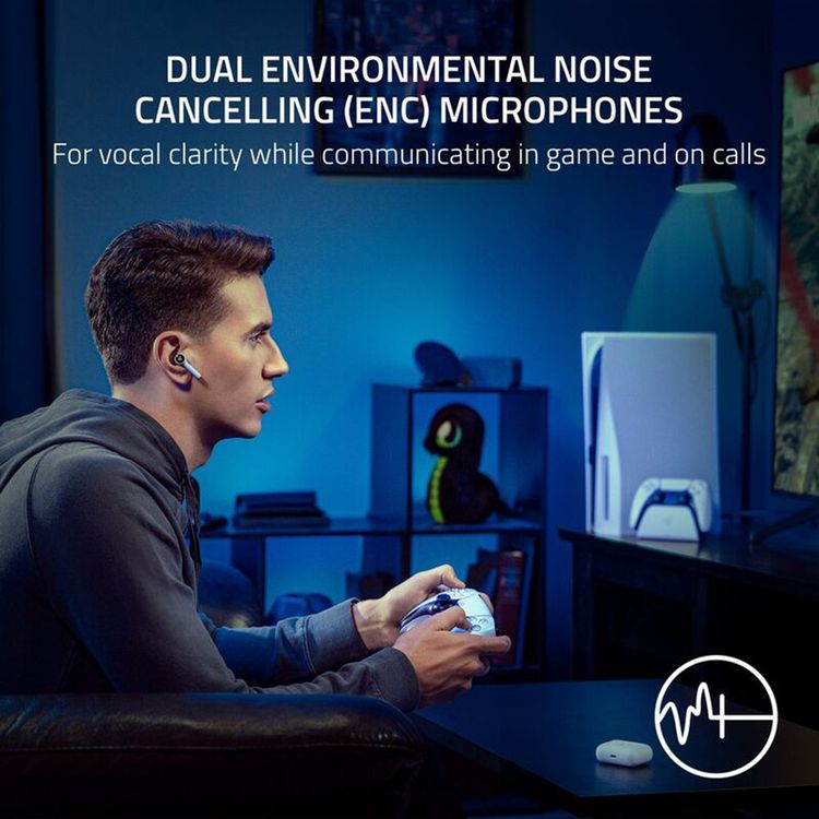 Razer Hammerhead HyperSpeed Multi-Platform Gaming Earbuds, True Wireless, Up to 30 Hours Battery Life, Noise Cancelling, Backlight, USB Type-C Charging - White