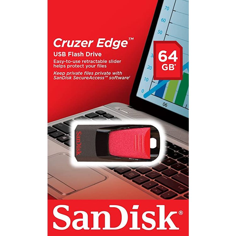 SanDisk SDCZ51-032G-B35 32 GB Cruzer Edge USB 2.0 Flash Drive - Red/Black