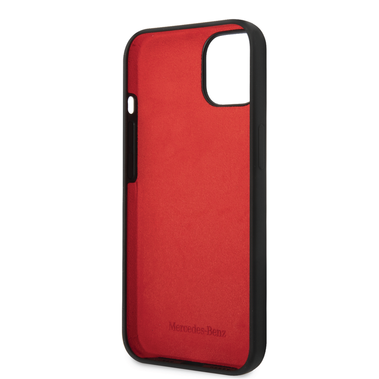 Mercedes-Benz Liquid Silicone Case with Gradient Star Horizontal Pattern iPhone 14 Compatibility - Black