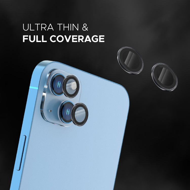 واقي عدسة لوسينت ديو من LEVELO متوافق مع آيفون 13 ميني و13 (قطعتين)، صلابة 9H، خالٍ من الفقاعات، رقيق للغاية وذو تغطية كاملة، واقي عدسة الكاميرا، مضاد للخدش - أسود