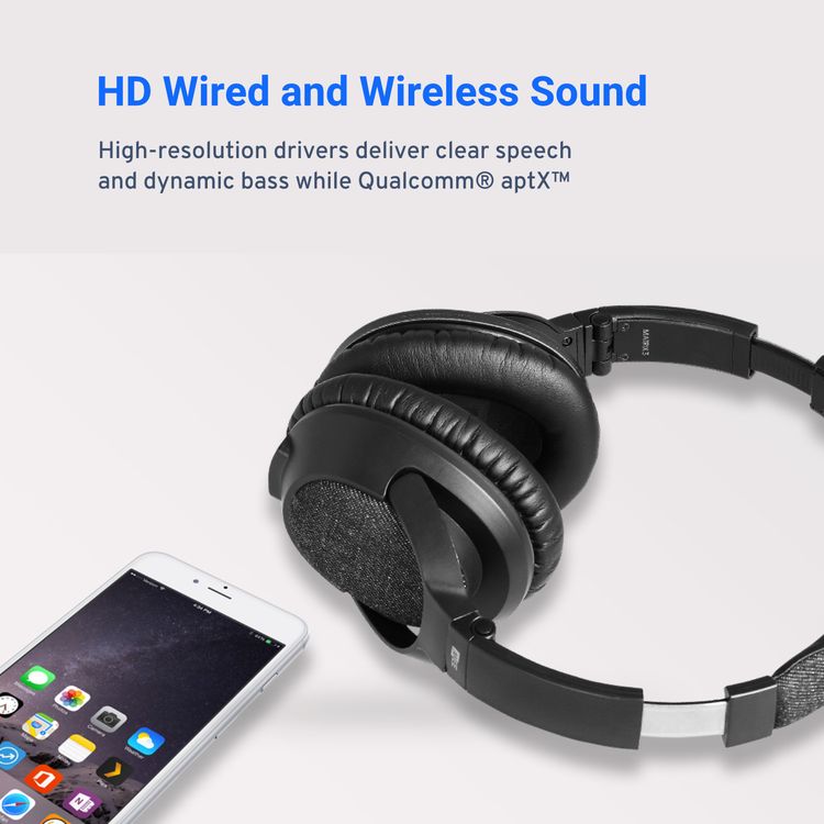 سماعات MEE audio Matrix3 بلوتوث اللاسلكية عالية الدقة مع زمن انتقال منخفض aptX (أسود)