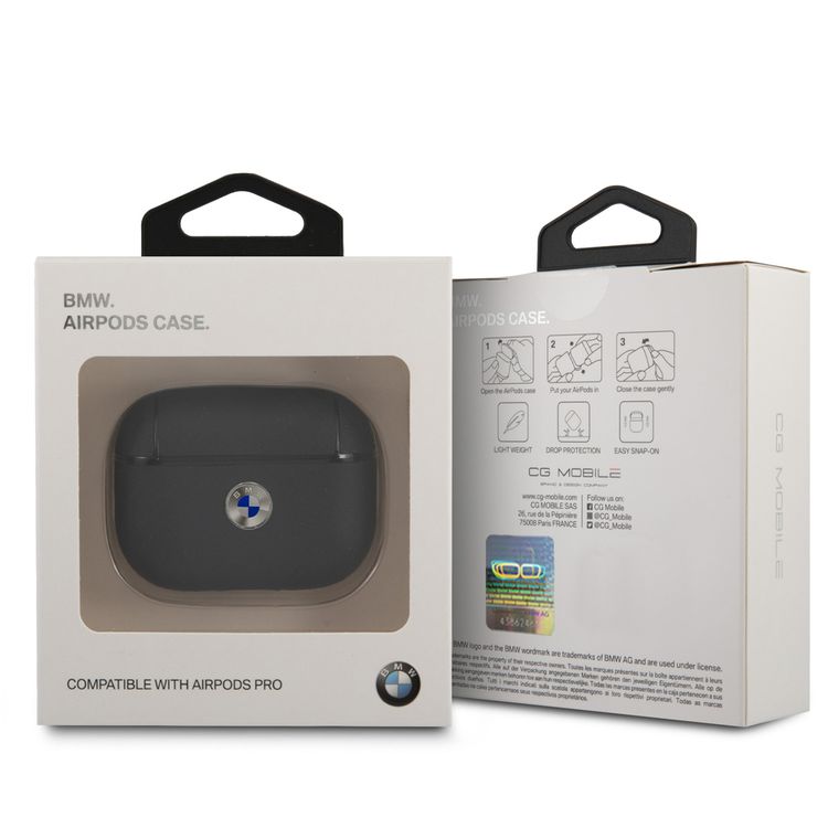 بي أم دبليو جراب من الجلد الأصلي للكمبيوتر الشخصي مع شعار معدني فضي لسماعات ايربودز برو ، مضاد للصدمات - كحلي