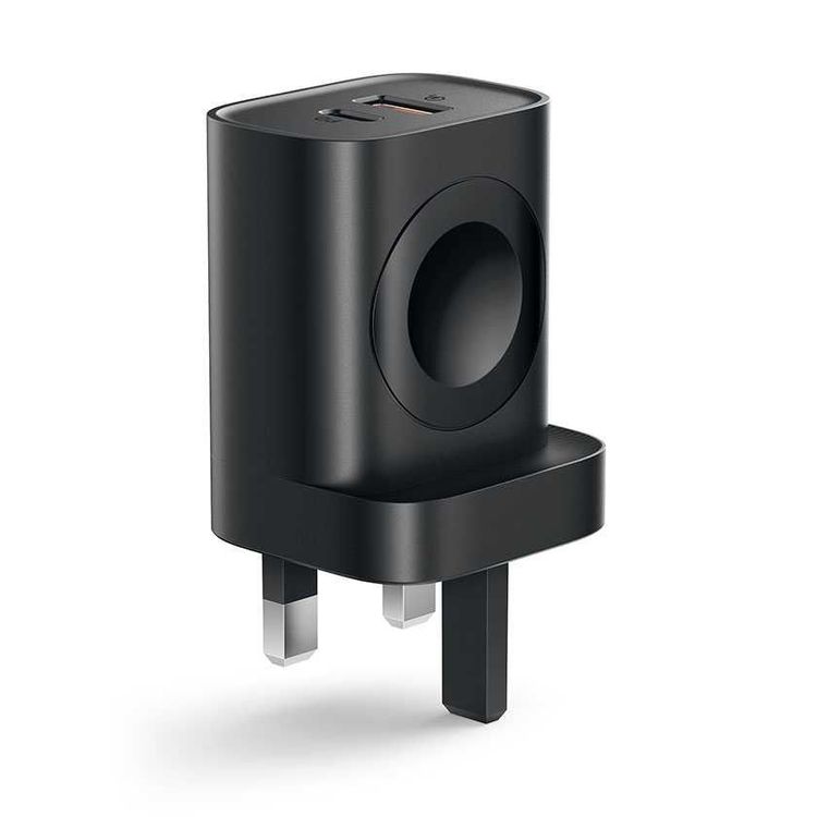 شاحن جداري متعدد الأجهزة متعدد المنافذ مع شاحن ساعة مدمج من بورودو - أسود