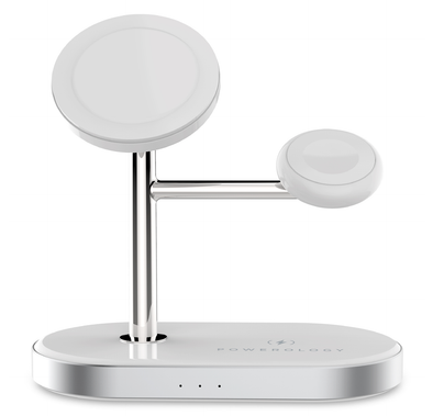 Powerology 3 In 1 30W MagSafe Charging Dock with Built-in Apple MagSafe 15W - White