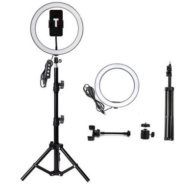  بوير بلاس مصباح حلقي ليد بيوتي لايف 33 سم مع حامل ثلاثي القوائم وحقيبة للحمل ، 3 أوضاع إضاءة (أبيض ، ضوء ناعم ، ودافئ) سطوع قابل للتعتيم ، مصباح حلقي للعرض 360 درجة مناسب للبث المباشر والماكياج والتصوير الفوتوغرافي - أسود