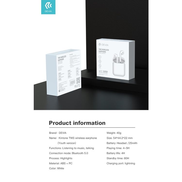 Devia Kintone TWS wireless earphone (SE) - White