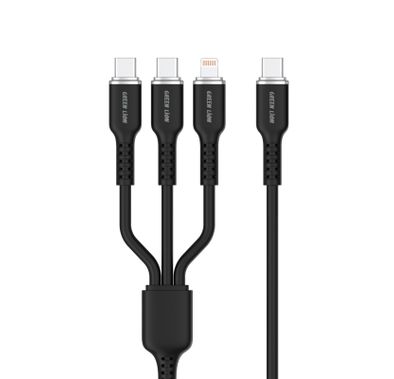 كابل سيليكون 3 في 1 من Green Lion، متوافق على نطاق واسع، شحن ومزامنة، 10000 ثنية، آمن ومضمون - أسود